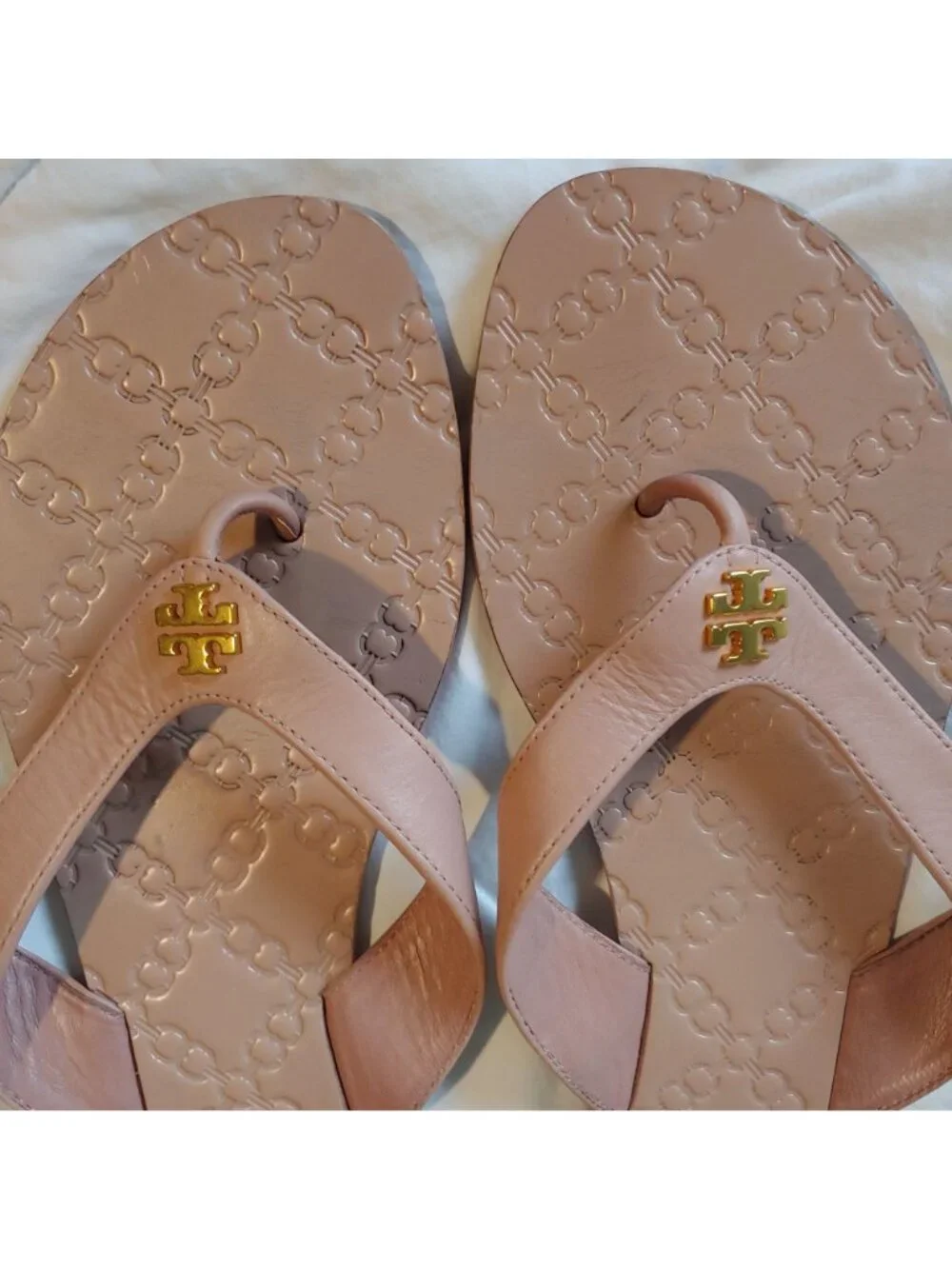 Tory Burch Monroe Flip Flop Sandals Logo Leather Flat Designer Chic 10.5